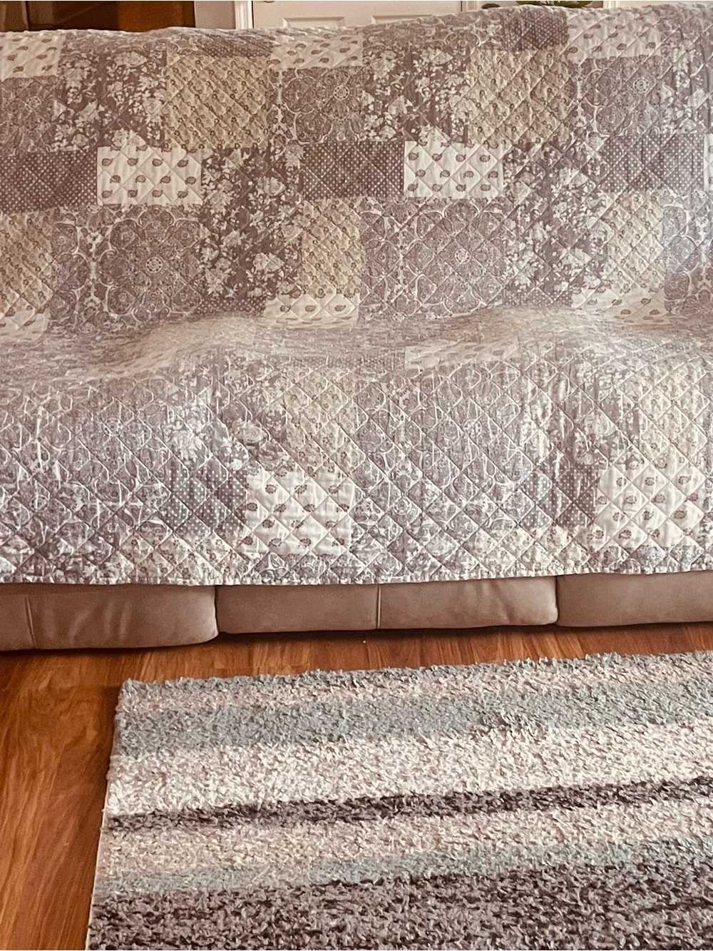 Quilted patchwork couch slip cover sofa washable gray white floral